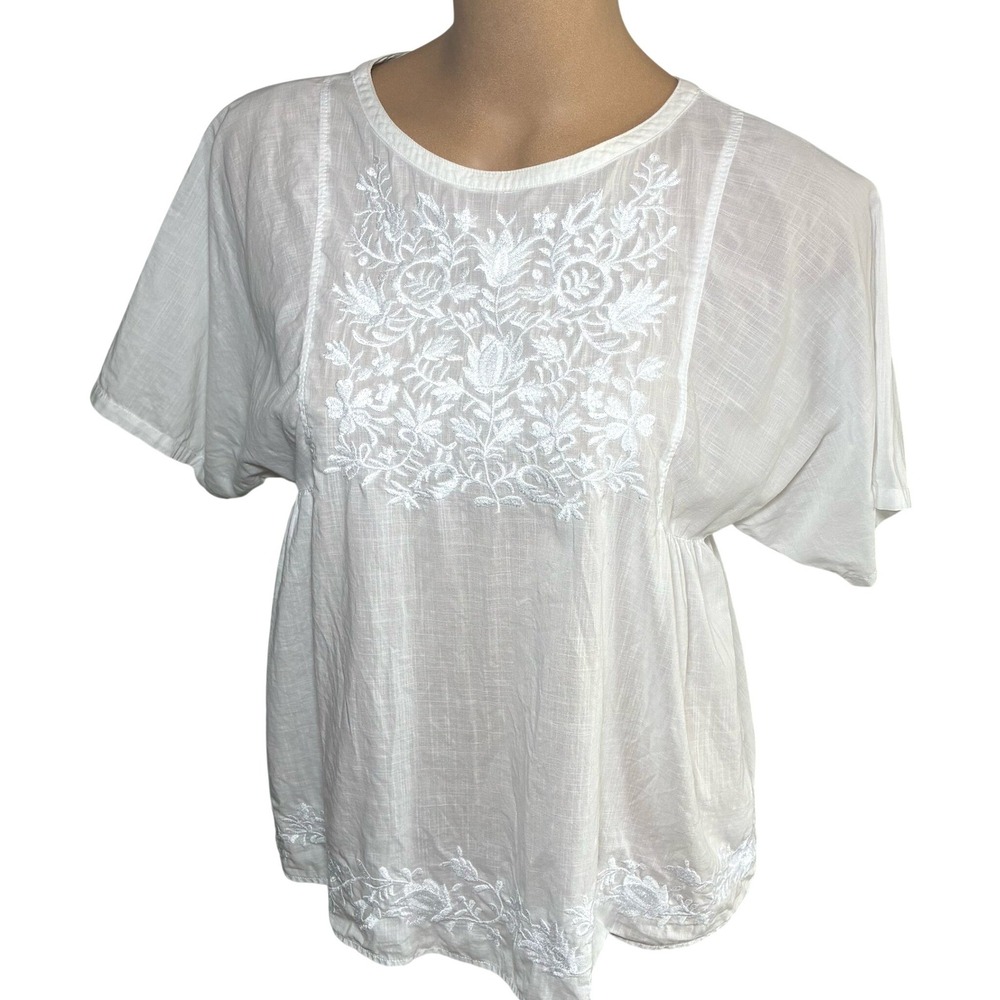 Uniqlo Floral Embroidered Blouse Small Cottagecore Praire Feminine Short Sleeve